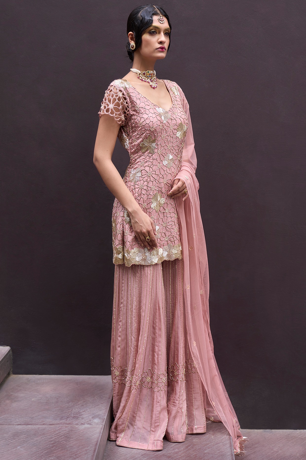 Pink and Violet Golden Print Kurti | S3K332 – S3 Fashions